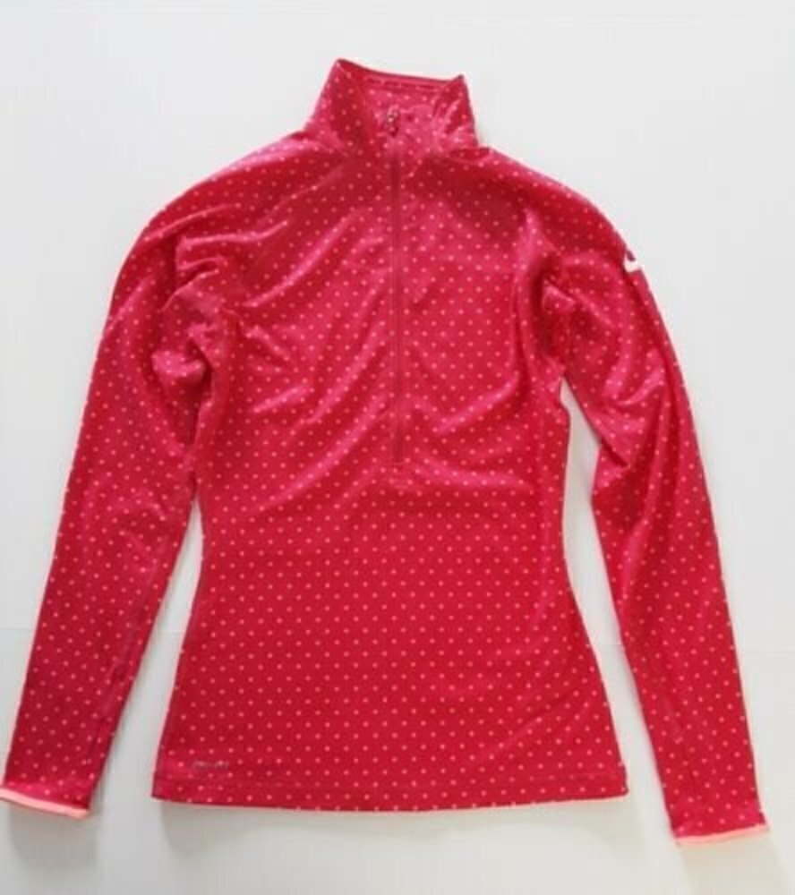 Nike Pro Coral Orange Peach Polka Dot Workout Top Sz Small Thumb Holes Athletic